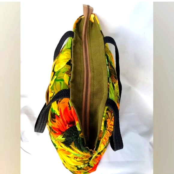 Jacquie Scott Large Zipper Quilted Sunflower Cotton Tote Shoulder Hand Bag - Picture 4 of 7